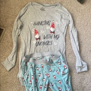 Cuddl Duds Hanging with my Gnomies Maternity Print Pajama Set - Gray and Blue